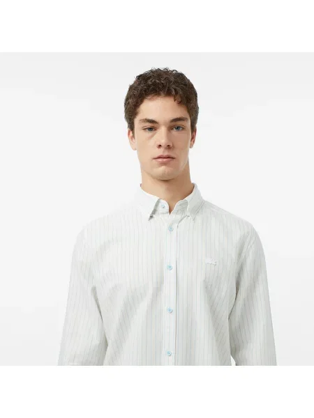 Lacoste Lniana Koszula W Paski Regular Fit biała