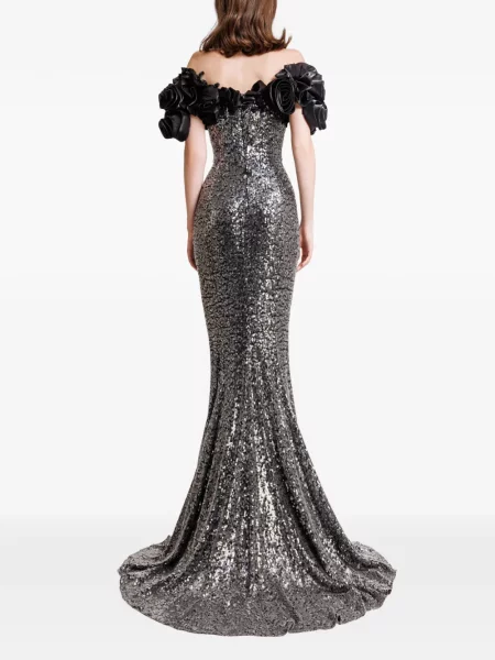 Rochie maxi Gemy Maalouf cu model floral gri