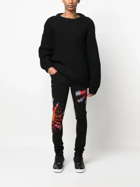 Skinny jeansy skinny Amiri z nadrukiem wiązane czarne