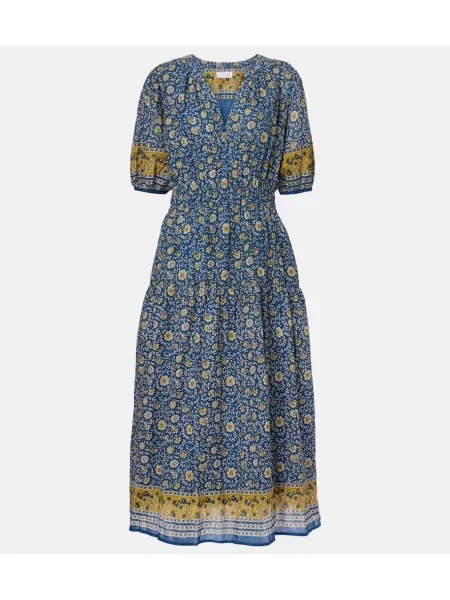 Rochie maxi Velvet de catifea cu model floral de costum albastru