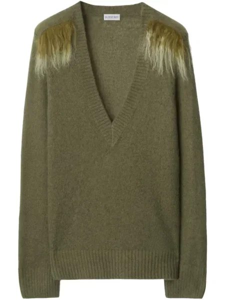 Pulover Burberry din piele de oaie verde