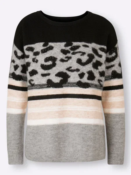 Heine Pulover verde amestecat / roz pudră / negru alb