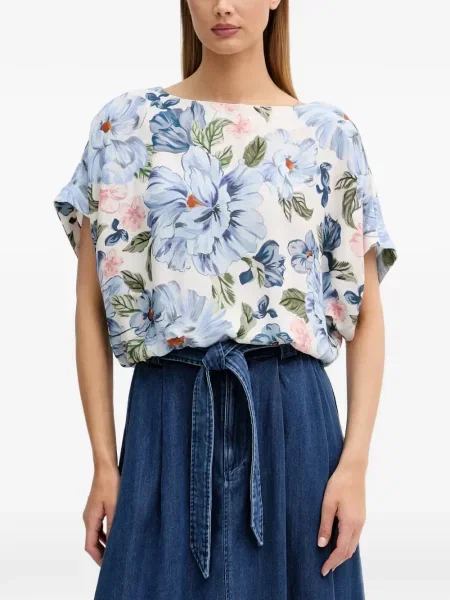 Top Oui cu model floral cu imagine alb