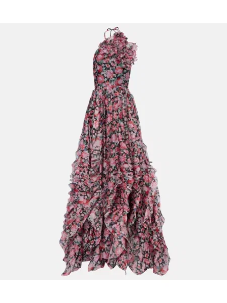 Haljina Carolina Herrera s cvjetnim printom s volanima ular vrat