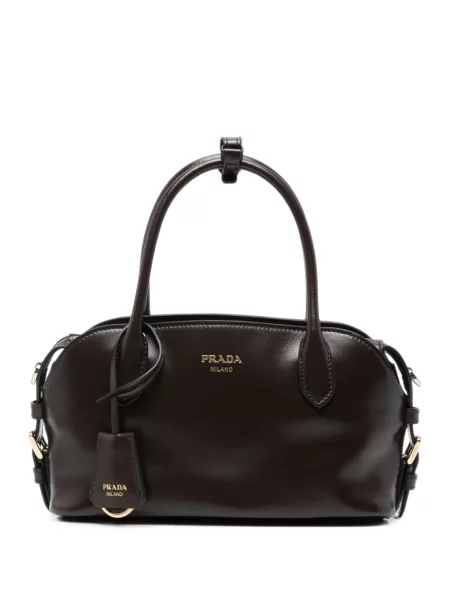 Geantă shopper Prada din piele cu imagine maro
