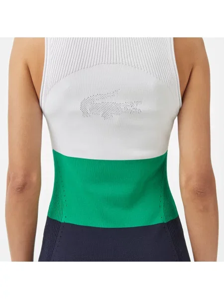 Lacoste Sukienka Z Okrągłym Dekoltem Bez Rękawów Z Blokadą Koloru Slim Fit granatowa