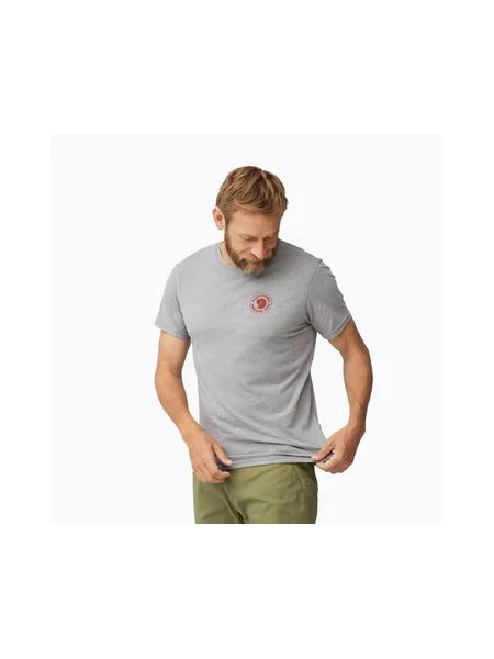 Меланжевая футболка Fjallraven с принтом серая