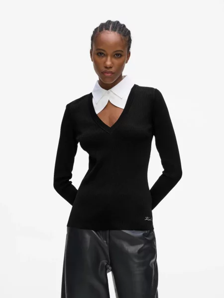 Karl Lagerfeld pulover pentru femei cu vâscoză negru