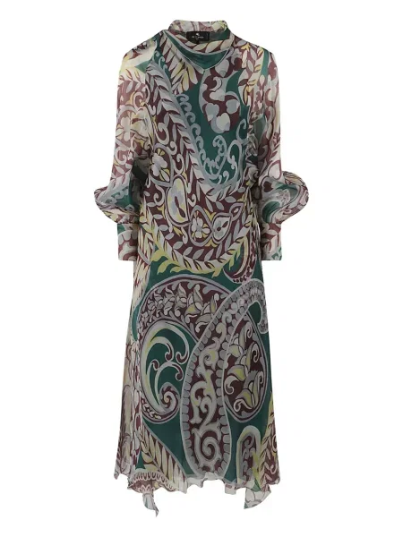 Rochie Etro de mătase cu imagine cu model paisley verde