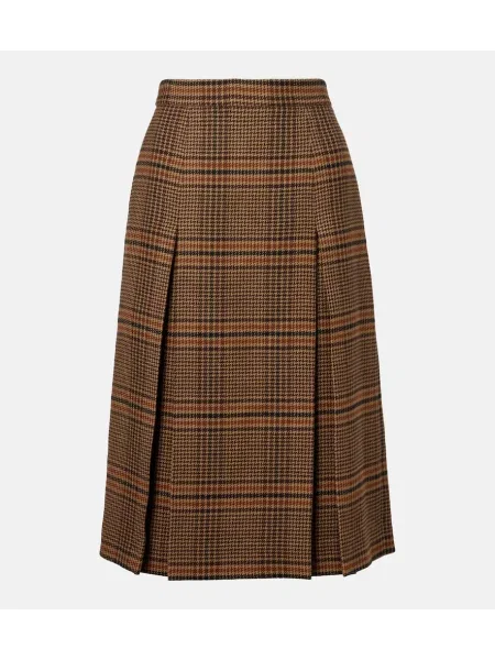 Fustă midi Saint Laurent de lână până la genunchi maro