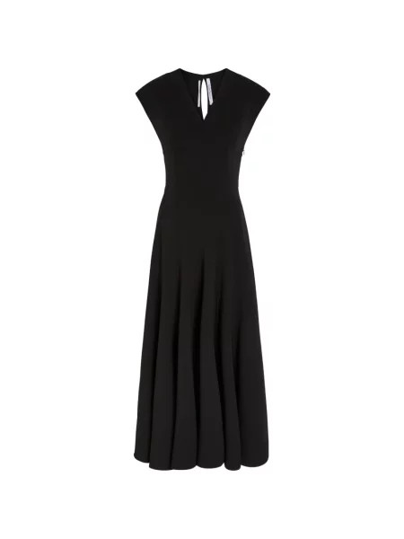 Rochie midi Another Tomorrow cu decolteu în V de costum negru
