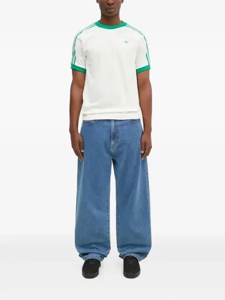 Welurowa koszulka Adidas w paski zielona