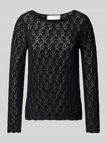 Sweter z dzianiny z okrągłym dekoltem model ‘NIVA’ Selected Femme czarny