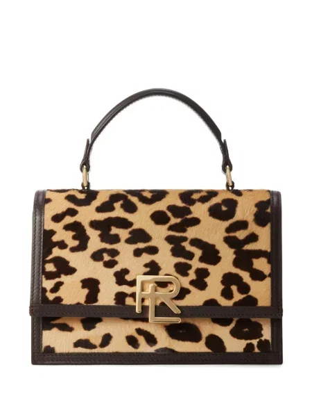 Geanta de piele Ralph Lauren Collection din piele cu imagine cu model leopard maro