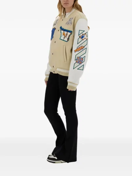 Geacă bomber Off-white cu aplicații alb