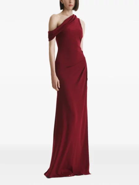 Rochie maxi 2310 Studio drapată cu un umăr gol roșu