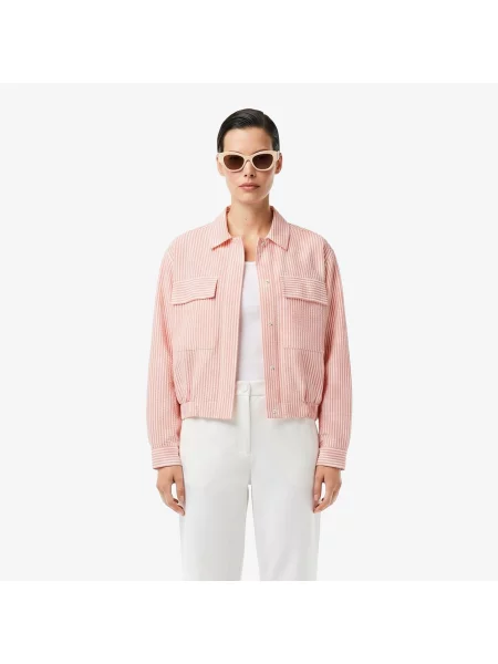 Lacoste Kurtka W Paski Z Seersuckera różowa