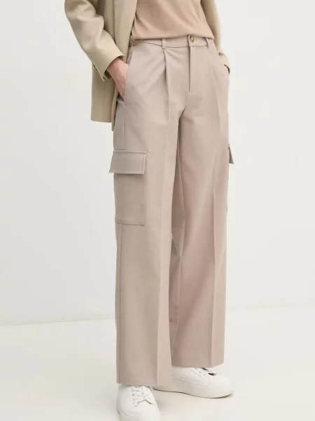 Calvin Klein Jeans spodnie beżowy fason cargo high waist szare