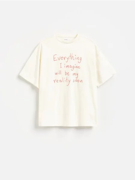 Reserved Tricou cu imprimeu crem
