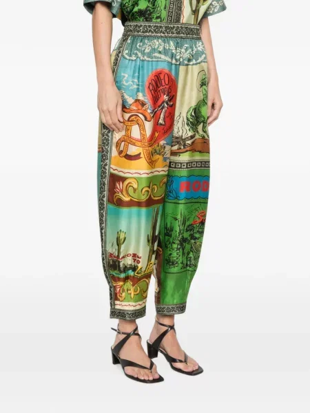 Pantaloni Alemais de mătase cu imagine verde