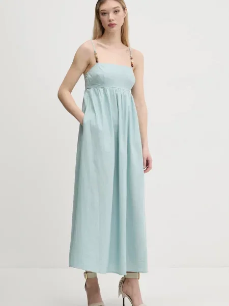 Lanena obleka Abercrombie & Fitch turkizna