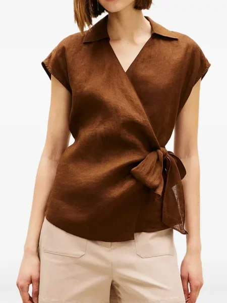 Bluzka kopertowa Tommy Hilfiger bez rękawów kopertowa brązowa