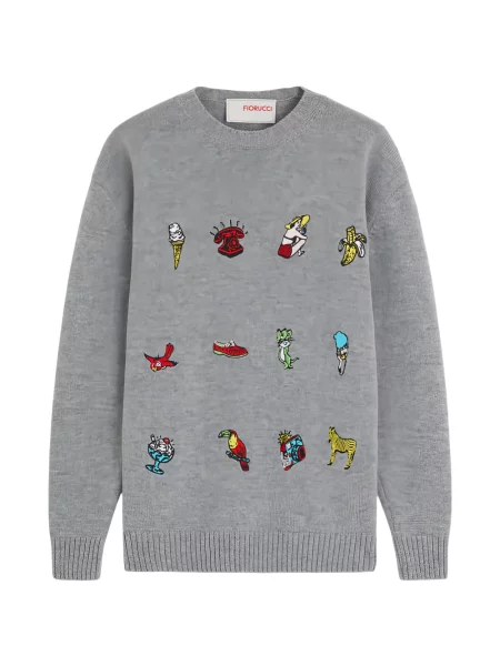 Pulover Fiorucci cu broderie gri