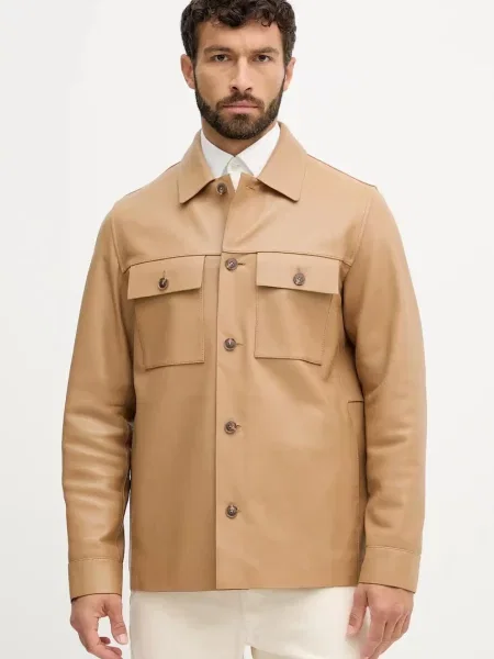 BOSS geacă de piele de tranziție verde