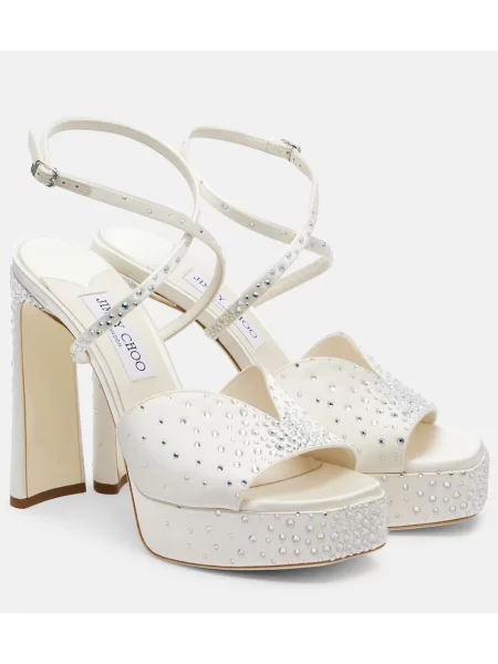 Sandale Jimmy Choo din satin cu platformă alb