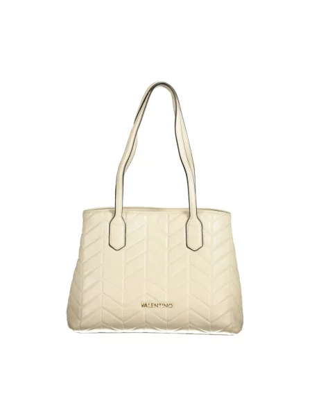Lniana shopperka Valentino By Mario Valentino biznesowa pikowana beżowa