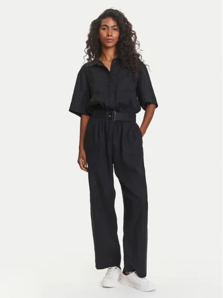 Ленен гащеризон Tommy Hilfiger с яка черно