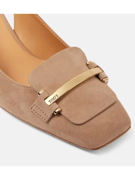 Pantofi cu toc Tod's din piele de căprioară slingback bej