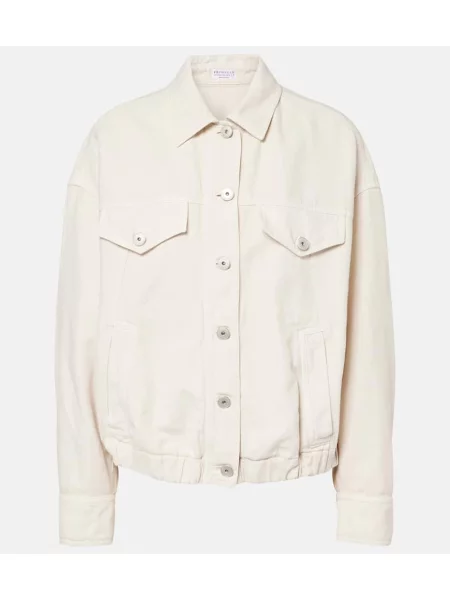 Geacă Brunello Cucinelli de in cu mărgele alb