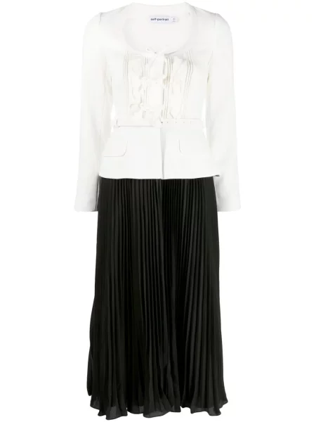 Rochie midi Self-portrait plisată până la genunchi de costum negru