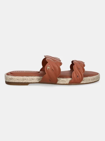 Tommy Hilfiger Usnjeni natikači LEATHER ROPE ESPADRILLE MULE rjava