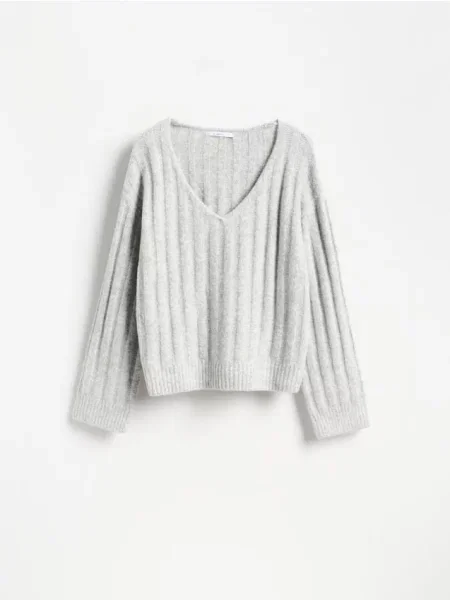 Reserved Pulover oversize cu adaos de lână deschis gri