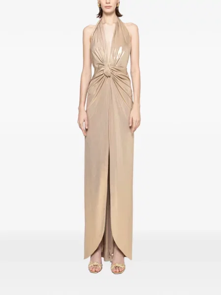 Rochie maxi Nissa cu spatele deschis de costum auriu