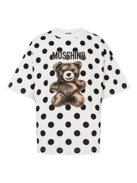 Koszulka Moschino w grochy z nadrukiem teddy biała