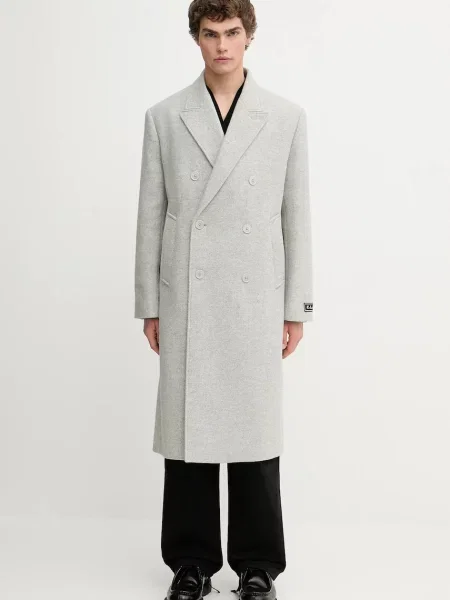 Kabát s příměsí vlny Lacoste šedý