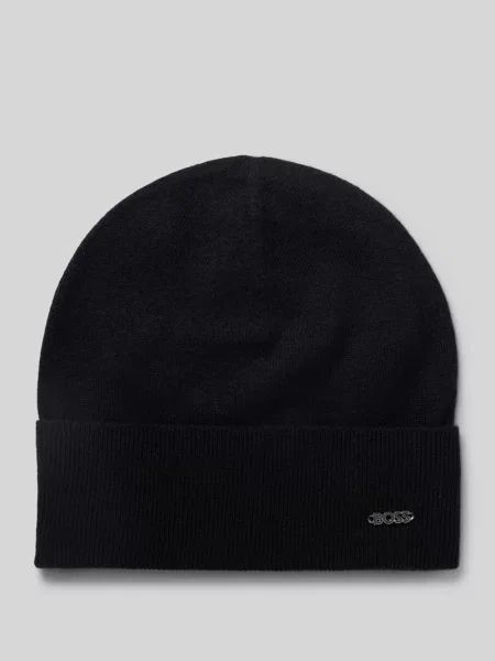 Czapka beanie z mieszanki żywej wełny i kaszmiru model ‘LARI’ Boss czarna