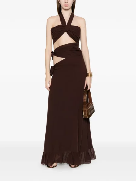 Maxi rochie maxi Raquel Diniz cu volane de costum maro