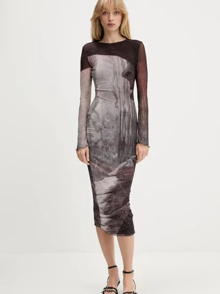 Desigual sukienka ABYSS LACROIX midi dopasowana brązowy