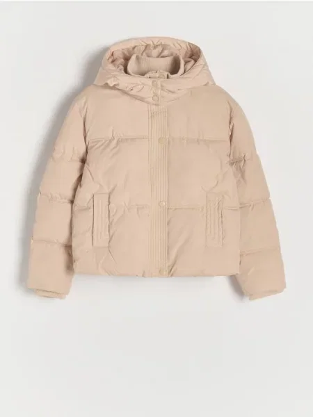 Reserved Pikowana kurtka z kapturem beżowy