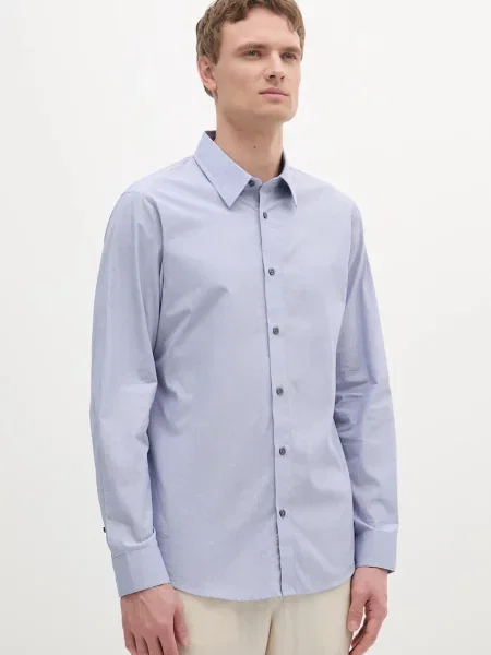 Риза Armani Exchange със стандартна кройка с класическа яка синьо