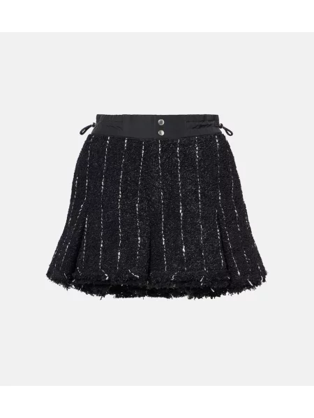 Pantaloni scurți Sacai cu dungi din tweed negru