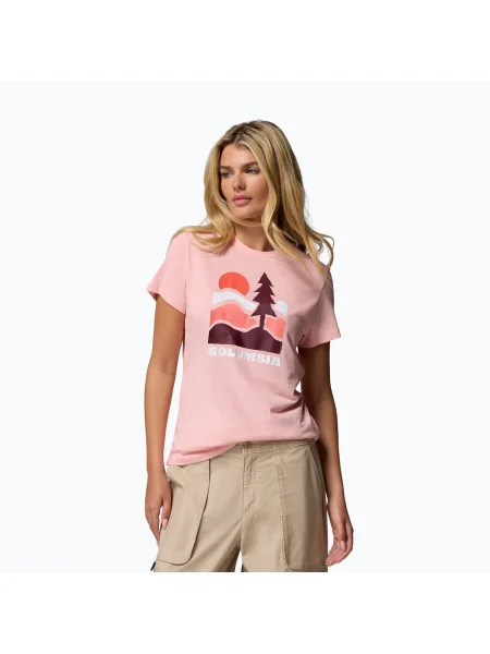 Tricou de trekking pentru femei Columbia Ruby Springs Graphic Fitted pink sand/get hiked roz