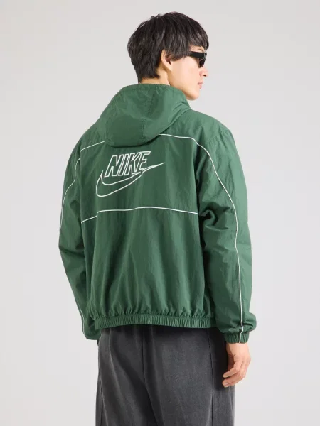 Nike Sportswear Prechodná bunda CLUB ATHLETE tmavozelená biela