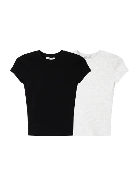 Bershka Majica svetlo siva črna