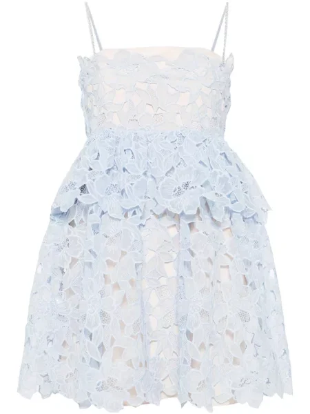 Przezroczysta sukienka mini Self-portrait koronkowa garniturowa niebieska
