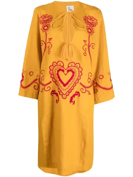 Rochie Paula cu broderie de costum galben